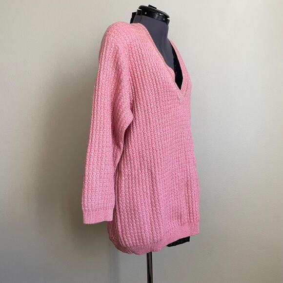 80s vintage CLASSIQUES pink gold merino wool blend oversize sweater size s/m - Picture 2 of 9